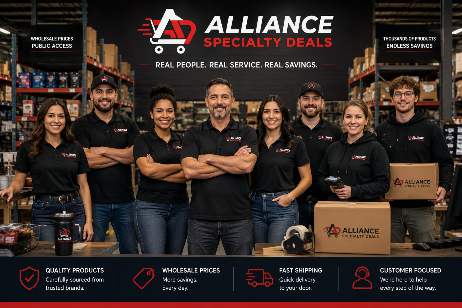 Alliance Specialty Deals team in warehouse